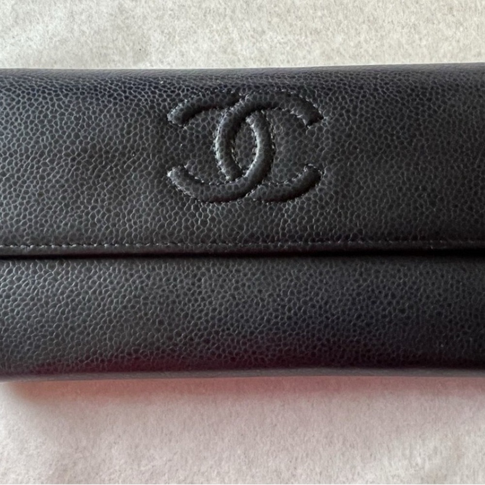 Chanel L-Flap Black Caviar Leather Women's Wallet